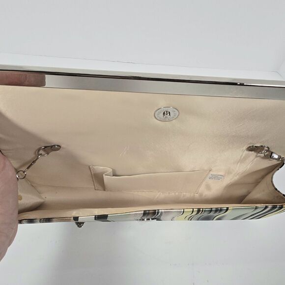 Bijoux Terner Clutch Purse Evening Hand Bag Multicolored Striped Fabric Silver‎ - Picture 6 of 11